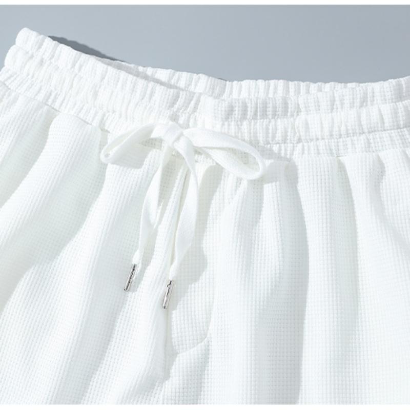 Ležérní outfit Trendy Šňůrka ke kolenům Ležérní outfit Tričko s texturou vafle Široké nohavice Šortky pro volný čas Denní oděv