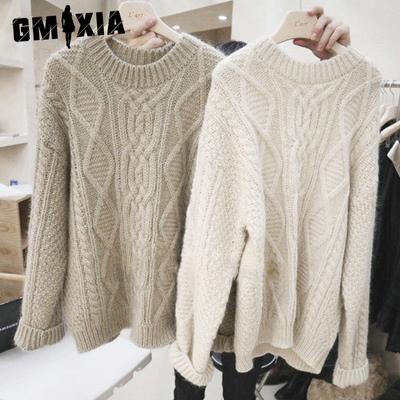Dicker Zopfstrickpullover Damen Herbst Winter Vintage Lässiger Lockerer Pullover All-Match Pullover Oberteil