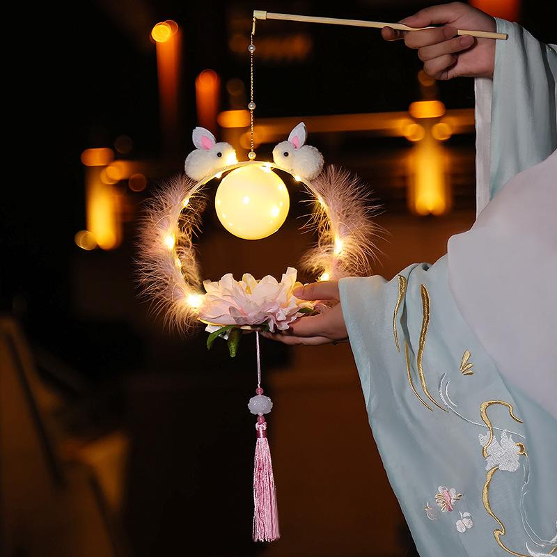 Rabbit Lantern Handmade DIY Moon Palace Light Chinese Ancient Craft Gift Wooden Chinese Mid-Autumn Decoration for Kids Adults