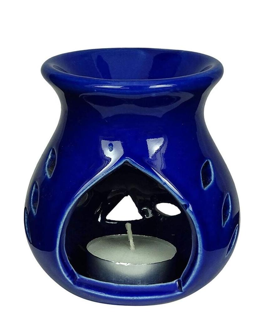 AIR-ROMA Air Roma Blue Ceramic Aroma Diffuser Burner With 10Ml Japanese Rose Oil & 2 Pcs Candles | Strong & Long-Lasting Aroma | Ceramic Aro