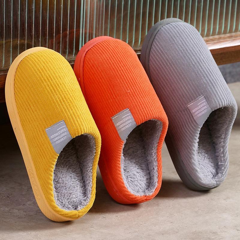 Supermarket autumn and winter cotton slippers female couple indoor household non-slip warm plush slippers