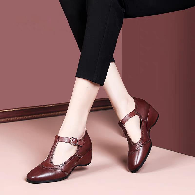 Fashionable Women's Flats, Chunky Heel Soft Sole Soft Upper Middle-Aged Shoes, Elegant Versatile Women's Shoes