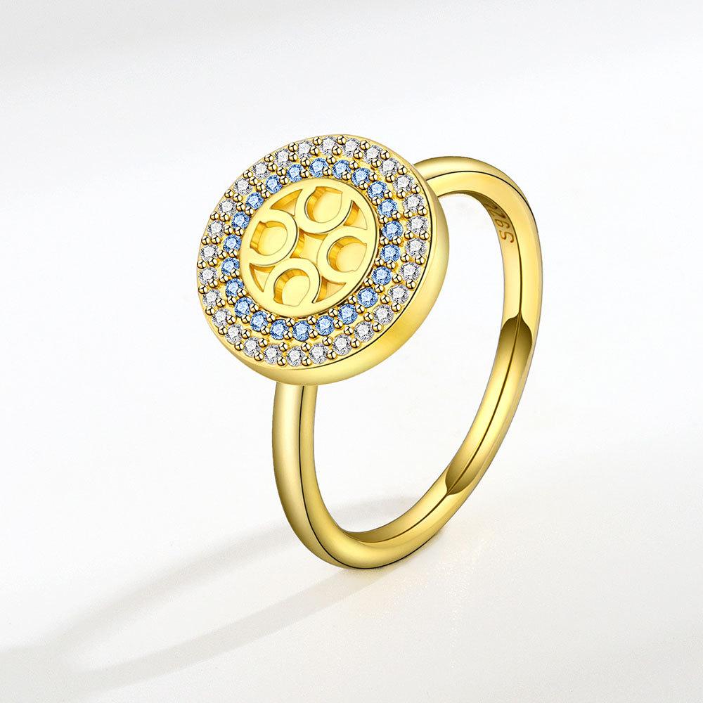 Offener Ring mit Zirkonia-Blume, Damen-Design, Nischenring, zweifarbig, Sonnenblume, doppelte Kamelie, personalisierbar, vielseitig verstellbar, Windmühlenring, Schmuck