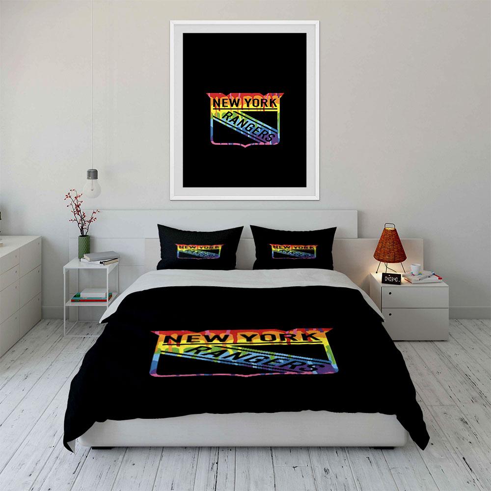 New York Rangers Rainbow Drip Design Print Bedding Set Duvet Cover Pillowcases (1* Duvet Cover 2* Pillowcases Do Not Include Comforter)