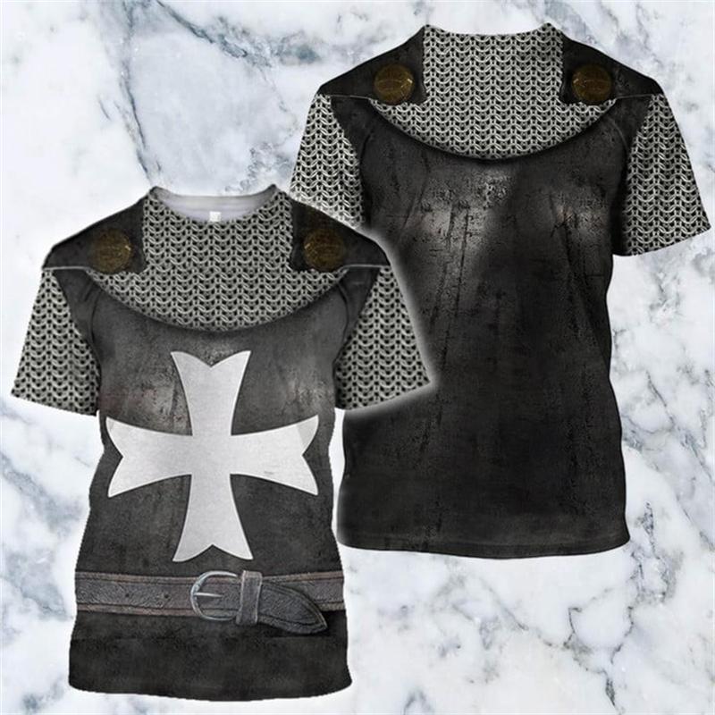 Tempelritter Grafik Vintage T-Shirt Die Rüstung 3D Druck Jungen Kinder Cosplay Kleidung Lustige T-Shirts Streetwear Rundhals Oberteile Herren