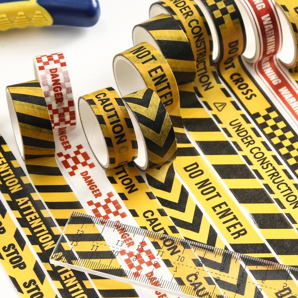 12 Rolls Caution Washi Tapes Set Decorative Paper Masking Tape Removable No Residue Stop / Attention / Keep Out Adhesive