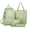 School Opening Must Have Small Daisy Printed Backpack Large Capacity Student Canvas Book Bag Korean Version Girl Four-piece Knapsack Set