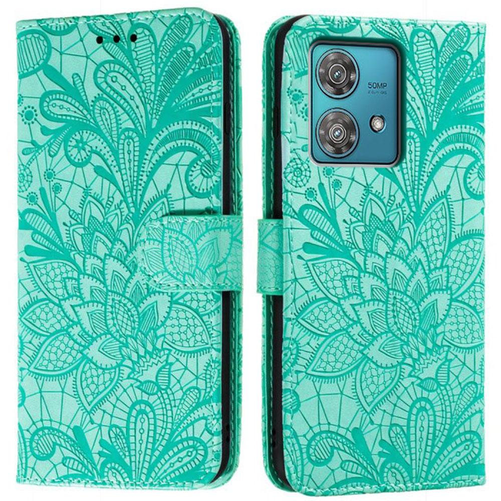 For Motorola Edge 40 Neo 5G Case Lace Flowers PU Leather Flip Wallet Phone Cover