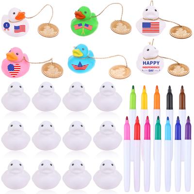 12 Pcs 2 Inch White Blank Rubber Ducks Wooden Cards 12 Colors Of Pens Creative Rubber Ducks Float Mini Rubber Ducks Bath Toys Di