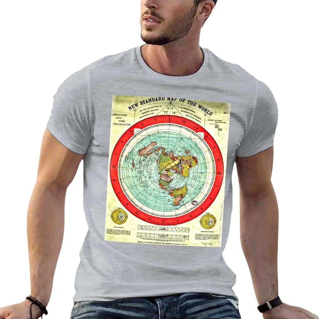 Gleason 1892 Flat Earth Map Research Flat Earth T-Shirt Vintage Anime Shirt Anime Stuff Plus Size Men Clothing