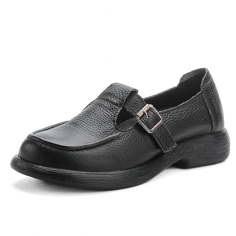 

Новые женские мокасины из натуральной кожи с пряжкой и Т-образным ремешком, туфли для колледжа, школьная обувь, туфли для униформы, офисные туфли, лаконичные лоферы 34