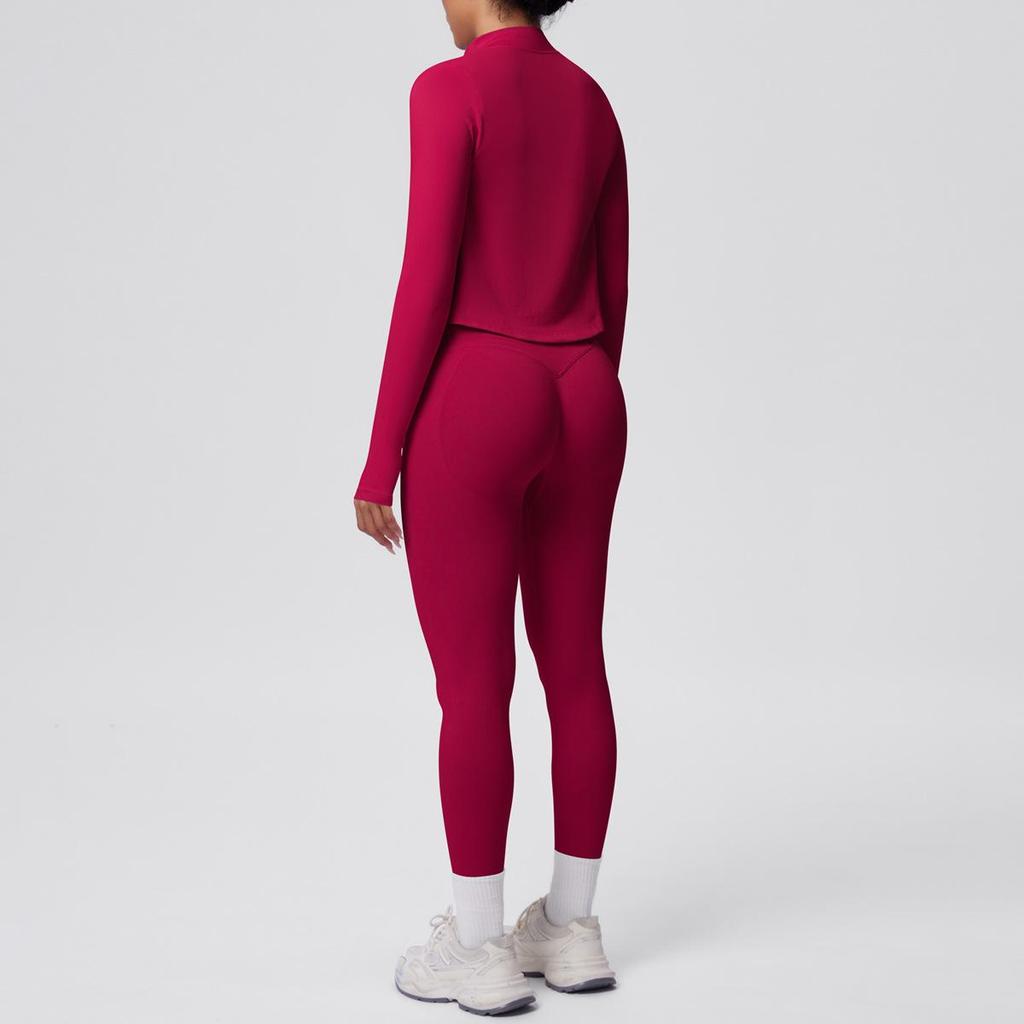 Women's Stand Collar Knit Zipper Jacket, Sports Bra & Yoga Pants Set