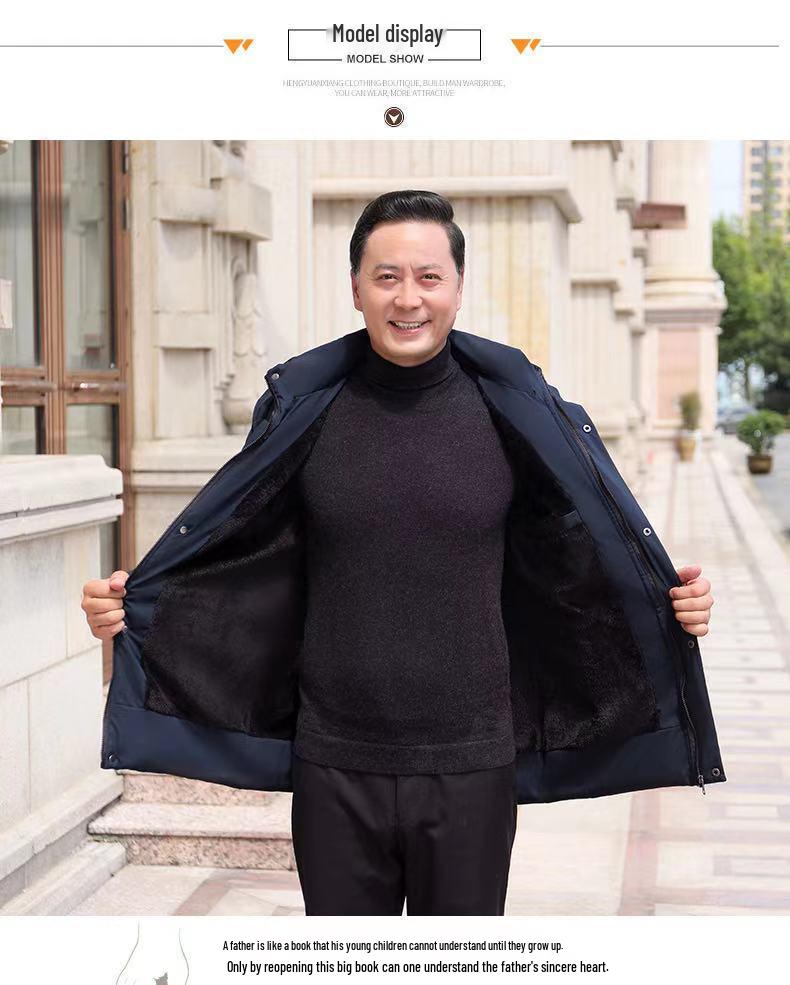 Men's Fleece-Lined Cotton-Padded Jacket: Warm Winter Coat for Middle-Aged and Elderly