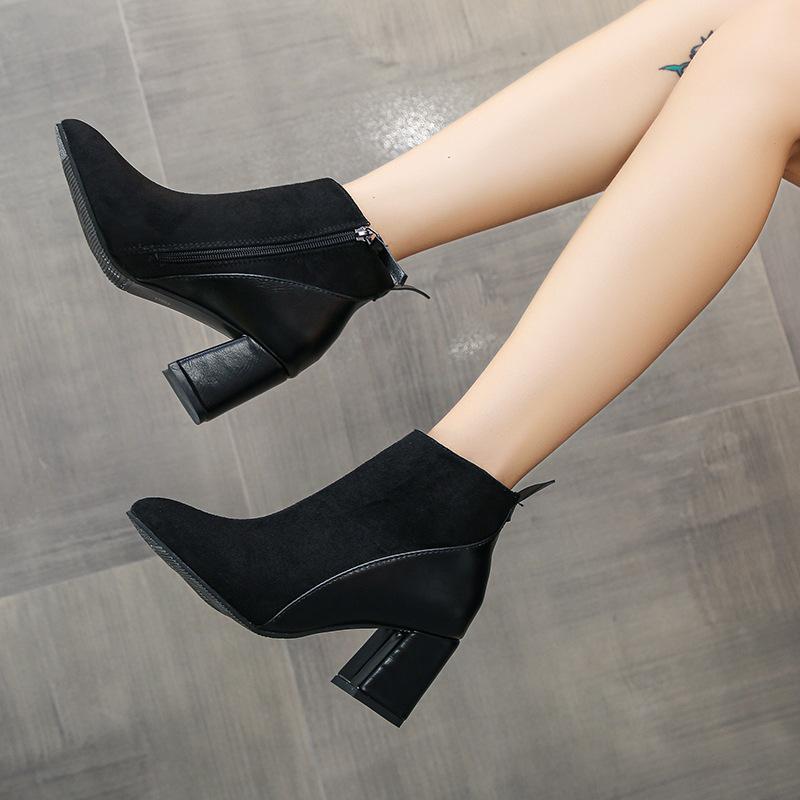 Large size Martin boots women's autumn and winter new winter shoes women's short boots thick heel pointed warm women's single boots