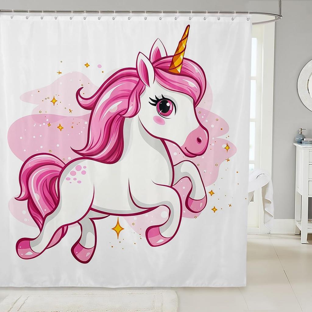 Little Cat Shower Curtain Cute Kitten Shower Curtain Set Galaxy Starry Sky Bath Curtain Universe Planet Purple Nebula Cosmic