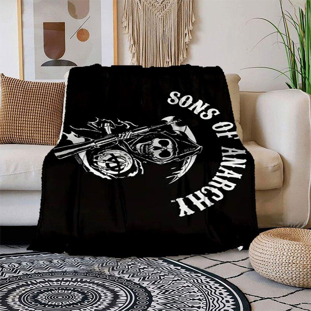 

Sons of Anarchy Motorcycle Club Biker FlagBlanket Flannel Throw Blanket for Sofa, Bed, Travel, Camping, Office, Couch, Chair, And Bed Gift f 150x180cm