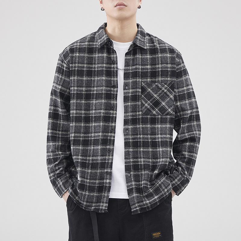 Z974 Retro Japanese Men's Loose Plaid Shirt - Spring/Summer Casual Work Jacket