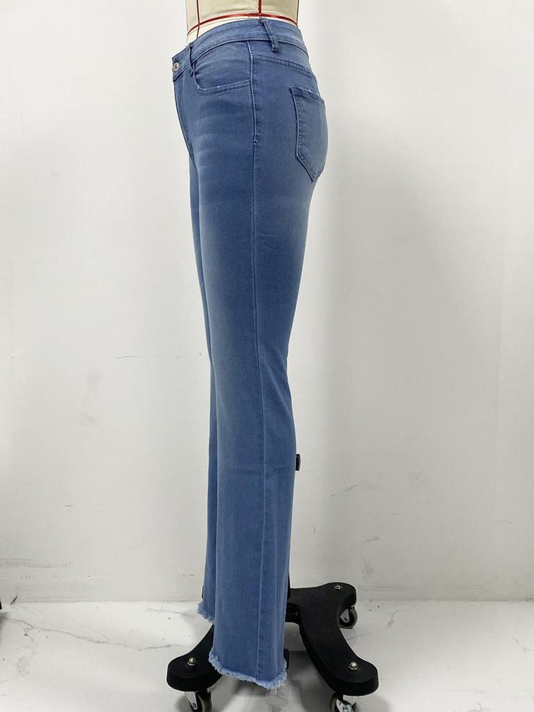 Women's 2025 European & American High-Waisted Ripped Micro-Flare Slim-Fit Jeans