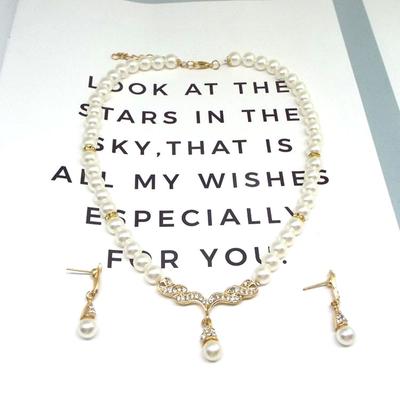 Erwachsenen Schmuckset Braut Damen Halskette Faux Perle Strass Anhänger Hochzeit Ohrringe für Party