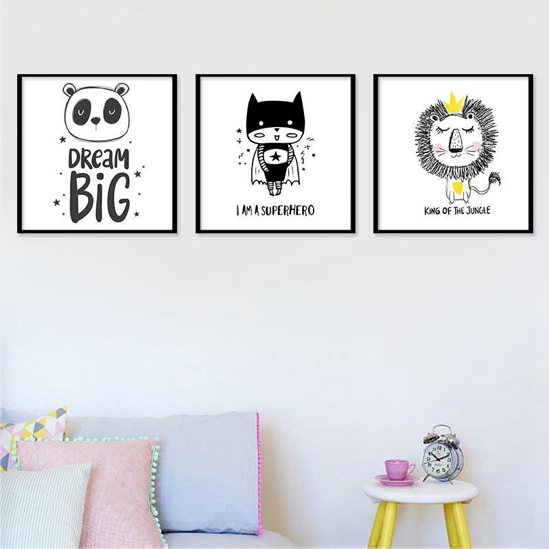Panda lion cat dream big Cartoon Animal Panda Lion Canvas Children Room Kindergarten Decorative Hanging Painting Canvas Painting No Frame