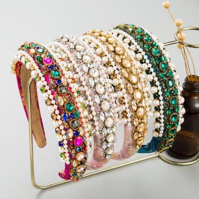 Women Hairband Vintage High Head Cap Headwear Christmas Pearl Rhinestone Hair Hoop
