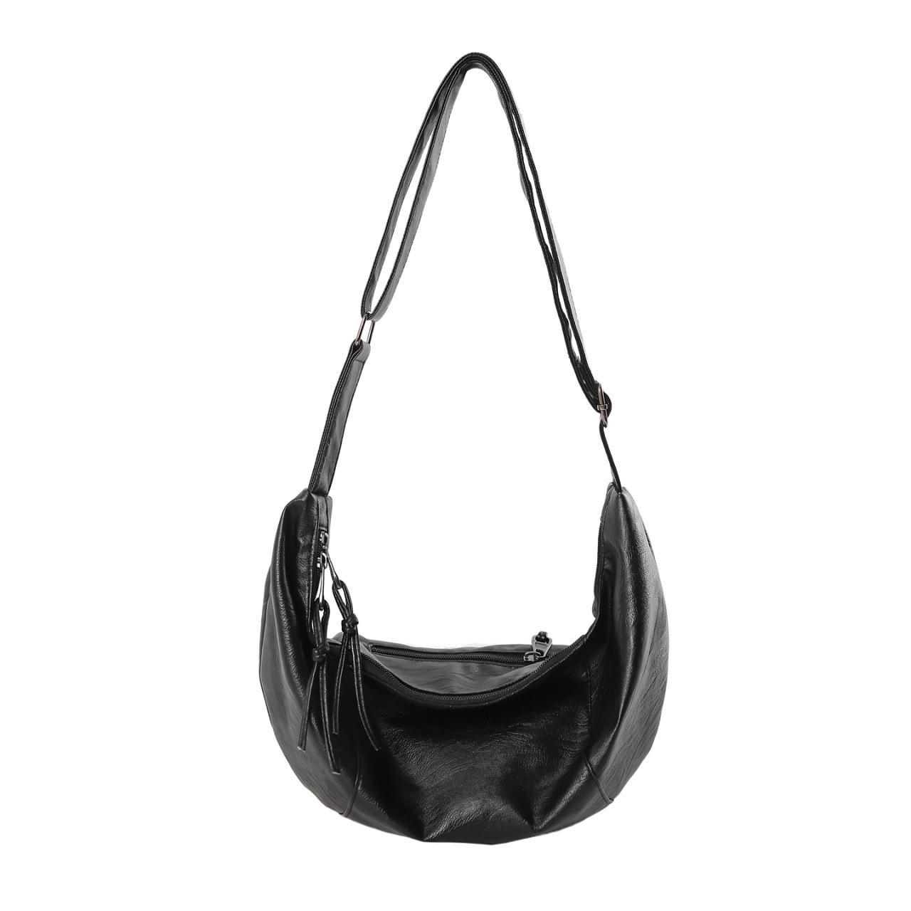 Korean-Style Large Soft Leather Croissant Crossbody Bag for Men - Retro Fashion Trend