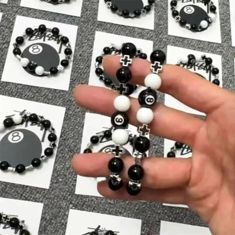 Billiard Black Ball 8 Beads Bracelet Men Women Handmade Beaded Elastic Bracelets Male Hip Hop Rock Grunge Jewelry Accessories