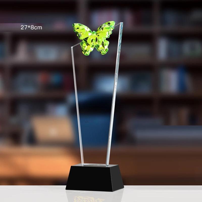 Customized Colorful Crystal Butterfly Trophy, Excellent Employee, Annual Meeting Awards, Competition Trophy, Free Engraving, 1Pc