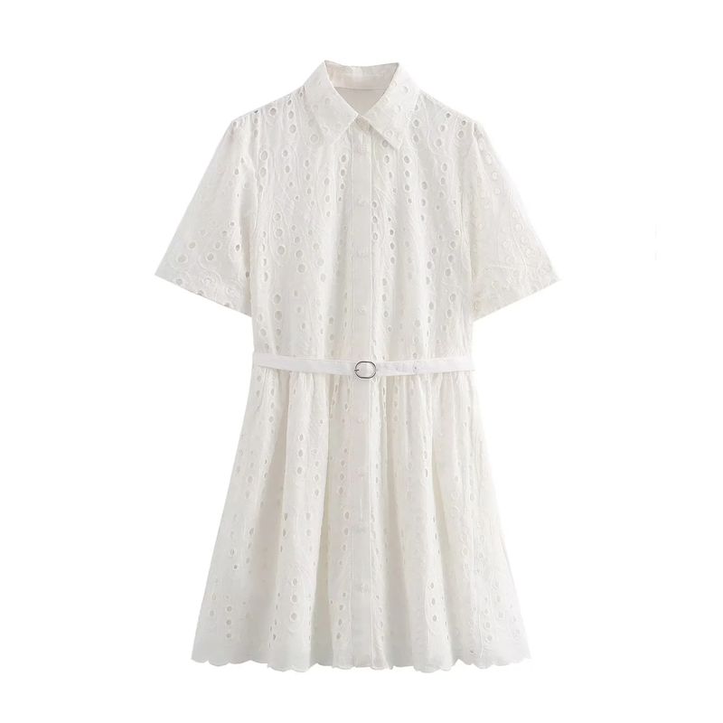 Kaslead New Arrival Women's Clothing Fashion Style Fashion Hollowed-out Embroidery Short Short Sleeve Dress 4877010