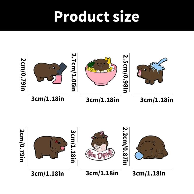 6 Pack Cuteness Hippo Brooch Adorable Animal Pin Stylish Lapel Pin Alloy Texture Suitable for Bag and Cloth Decoration