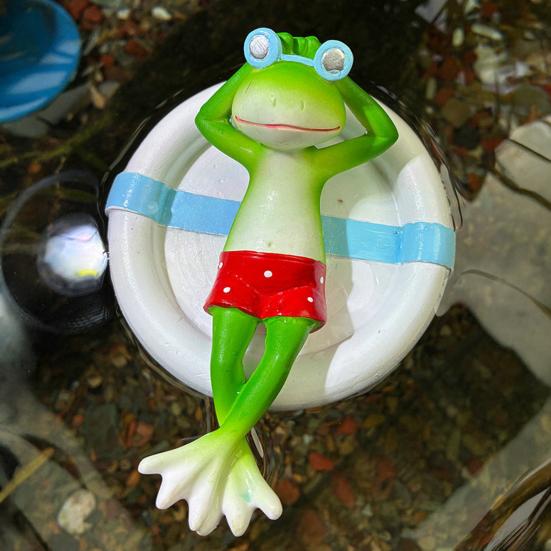 Floating Swim Ring Frog Figurine Sleeping Frog Statue Sculpture Outdoor Garden Yard Fishpond Aquarium