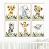 Niedlicher Löwe, Giraffe, Zebra, Gepard, Dschungeltiere, Wandkunst, Leinwand, nordische Poster, Malerei und Drucke, Wandbilder, Kinderzimmer-Dekoration