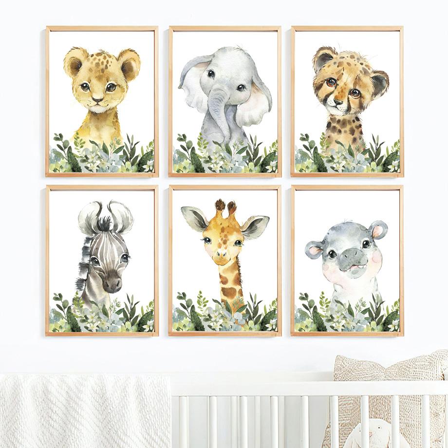 Niedlicher Löwe, Giraffe, Zebra, Gepard, Dschungeltiere, Wandkunst, Leinwand, nordische Poster, Malerei und Drucke, Wandbilder, Kinderzimmer-Dekoration