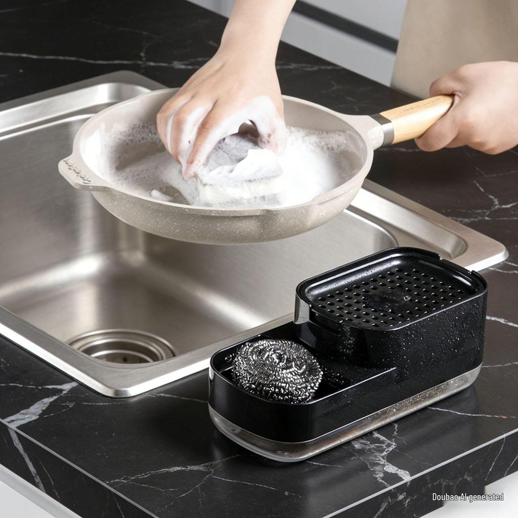 Enhanced Manual Soap Dispensing Dish Brush with Storage Box