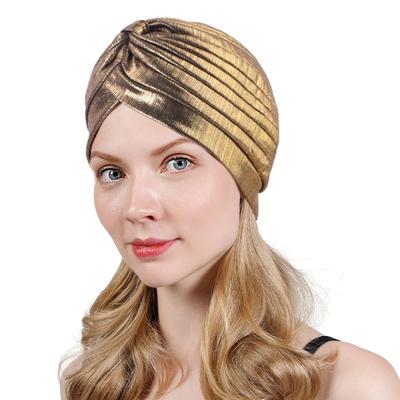 Nuovi Cappelli Turbante Oro Argento da Donna Chemo Bandana Hijab Pieghettato Cappello Indiano Turbante Cappello Sciarpa per Capelli da Donna per Perdita di Capelli Copricapo Musulmano