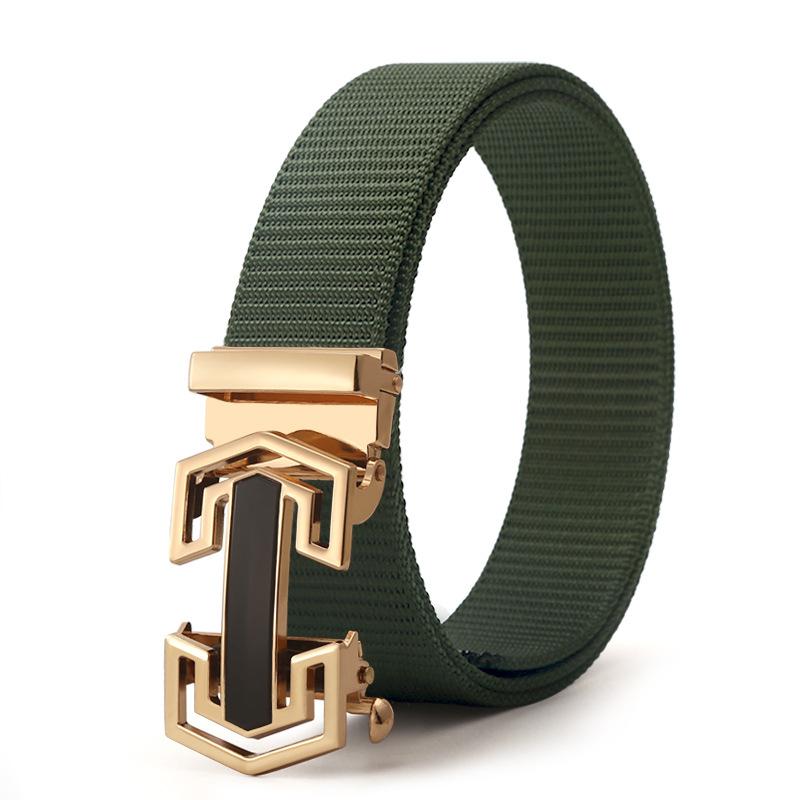 Belt Men'S Automatic Button Head Canvas Belt Medium Green Business Casual Simple Jeans Belt