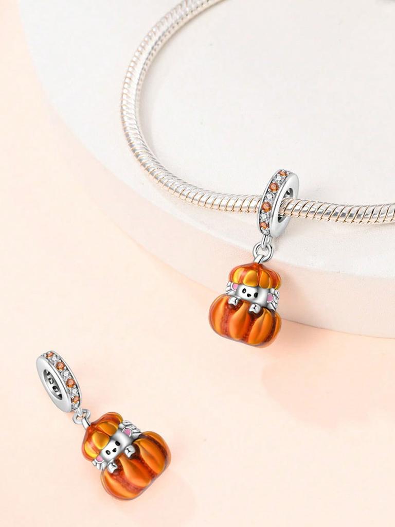 Copper Metal Plated Authentic Original Charm Bead Components Autumn Squirrel Pumpkin Carriage Bead Components Compatible With Bracelet High Quality
