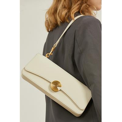 Retro Underarm Bag Women Split Leather Square Shoulder Bags Metal Decor Versatile Crossbody Bags
