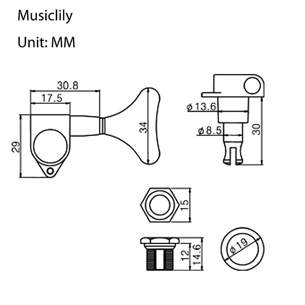 Musiclily Pro L2+R2 Bass Tuners, 17:1 Gear Ratio, for 4-String Ibanez-Style Electric Basses, Chrome