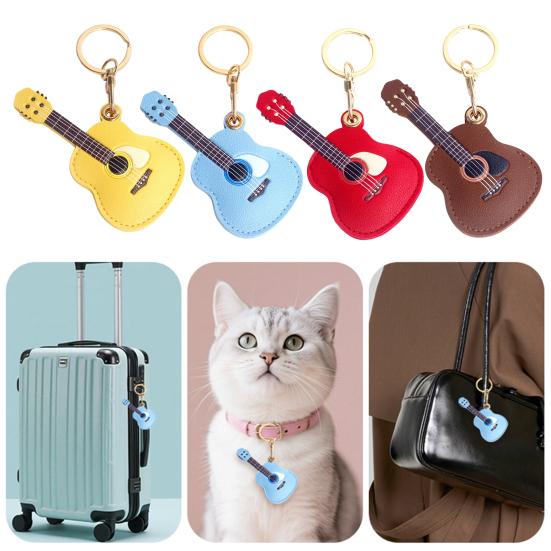 Keychain Pendant Musical Style Faux Leather Guitar Charm Keyring Access Card Holder Schoolbag Key Pendant Keychain Accessories