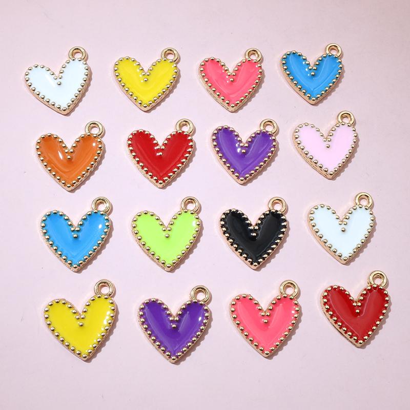 30pcs 15x13mm Enamel Heart Charms Pendant Alloy Metal DIY Jewelry Making Accessories for Earrings Bracelet Necklace Findings