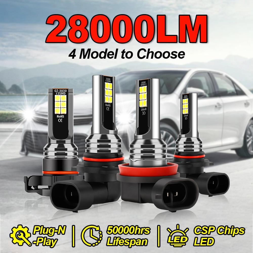 

9005/HB3 9006/HB4 H11 5202 Противотуманные лампы 28000 лм Высокая мощность Двусторонние светодиоды с чипами CSP Срок службы 50000 часов С 4 моделями на выбор Подключи и играй 4000LM&5202