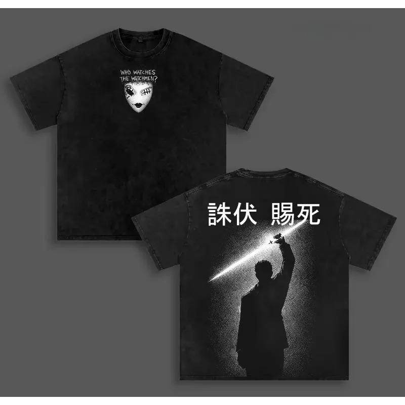 

2026 Anime Jujutsu Kaisen T-shirt Men Clothing Hiromi Higuruma Washed Tshirt Top Summer Short Sleeve Pure Cotton Tee Shirt S