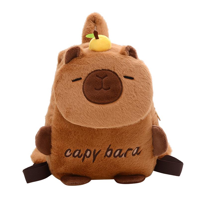 Capybara Plush Backpack: Cute Cartoon Design, Large Capacity, Crossbody Style In Orange