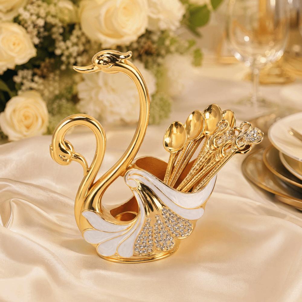 7PCS Decorative Swan Base Swan Dinnerware Set Swan Tableware Holder For Stirring Mixing