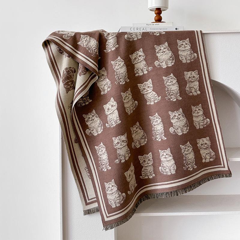 

Осень И Зима Япония И Корея Мультяшный Принт Кошки Двусторонний Двухцветный Женский Теплый Шарф из Имитации Кашемира Маленькая Свежая Шаль 180-65cm светло-коричневого