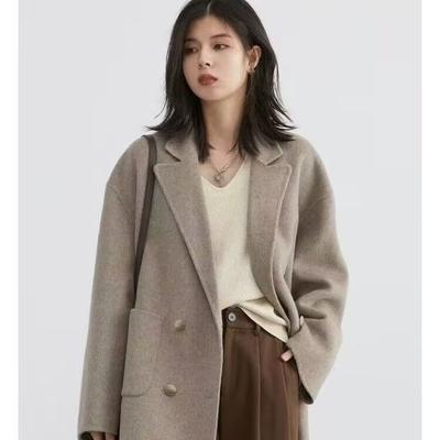 Women's Woolen Coats Loose Casual Double Breasted Retro Double-sided Jacket Office Lady Outerwear Autumn Winter