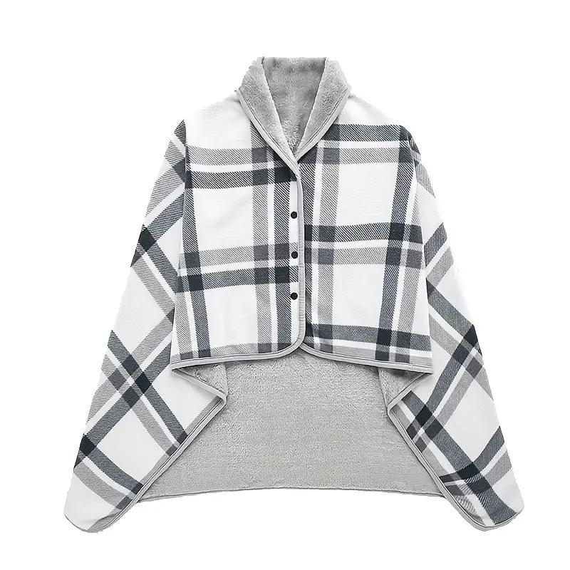 Wearable Plaid Fleece Blanket With Button Winte Warm Throws On Sofa Bed Travel Thicken Bedroom Office Air Conditioning Blanket