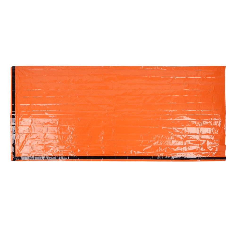 Tragbarer Notfallschlafsack für den Außenbereich, hält warm, feuchtigkeitsbeständig, reflektierende Campingmatte, Orange
