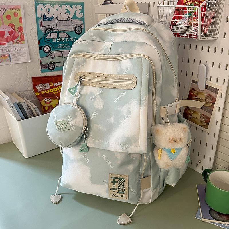High Value, Fresh and Sweet Tie-dye Contrasting Backpack, Female Junior High School Student Large-capacity Backpack